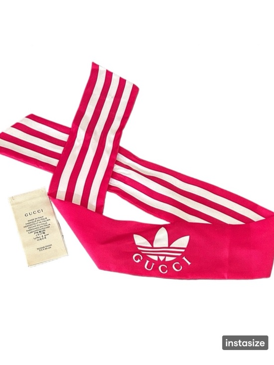 Gucci Accessories - Gucci x Adidas Pink and White Striped Silk Skinny Scarf Twillie NWOT